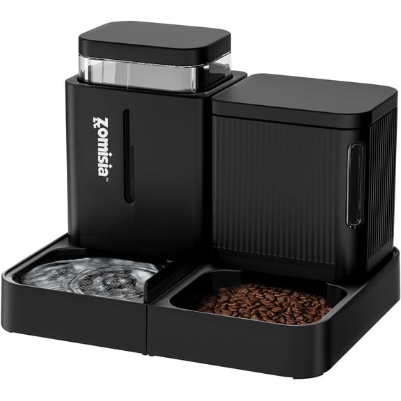 Automatic Cat Feeder and Water Dispenser Set, 2 in 1 Gravity Food with 180 Degree Rotatable, Pet Self Feeding Large Capacity for Small Dogs Puppy Kitten, Black, 0.8 Gallon x