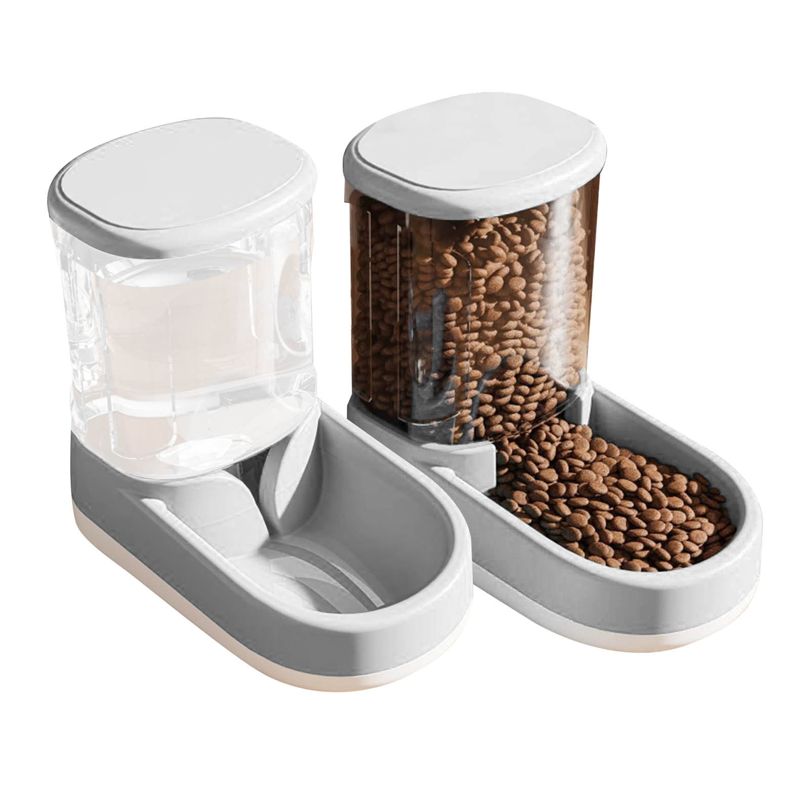 Automatic Cat Feeder and Water Dispenser in Set,Automatic Food Feeder and Waterer Set 3.8L with Pet Food Bowl for Small Medium Dog Pets Puppy Kitten Large Capacity(1 Gallon x 2,Gray)