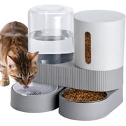 Automatic Cat Feeder and Water Dispenser Set, Gravity Pet Food Feeder with Stainless Steel Bowl, Large Capacity Food and Waterer for Cats, Kittens, Puppies and Small Dogs, Gray