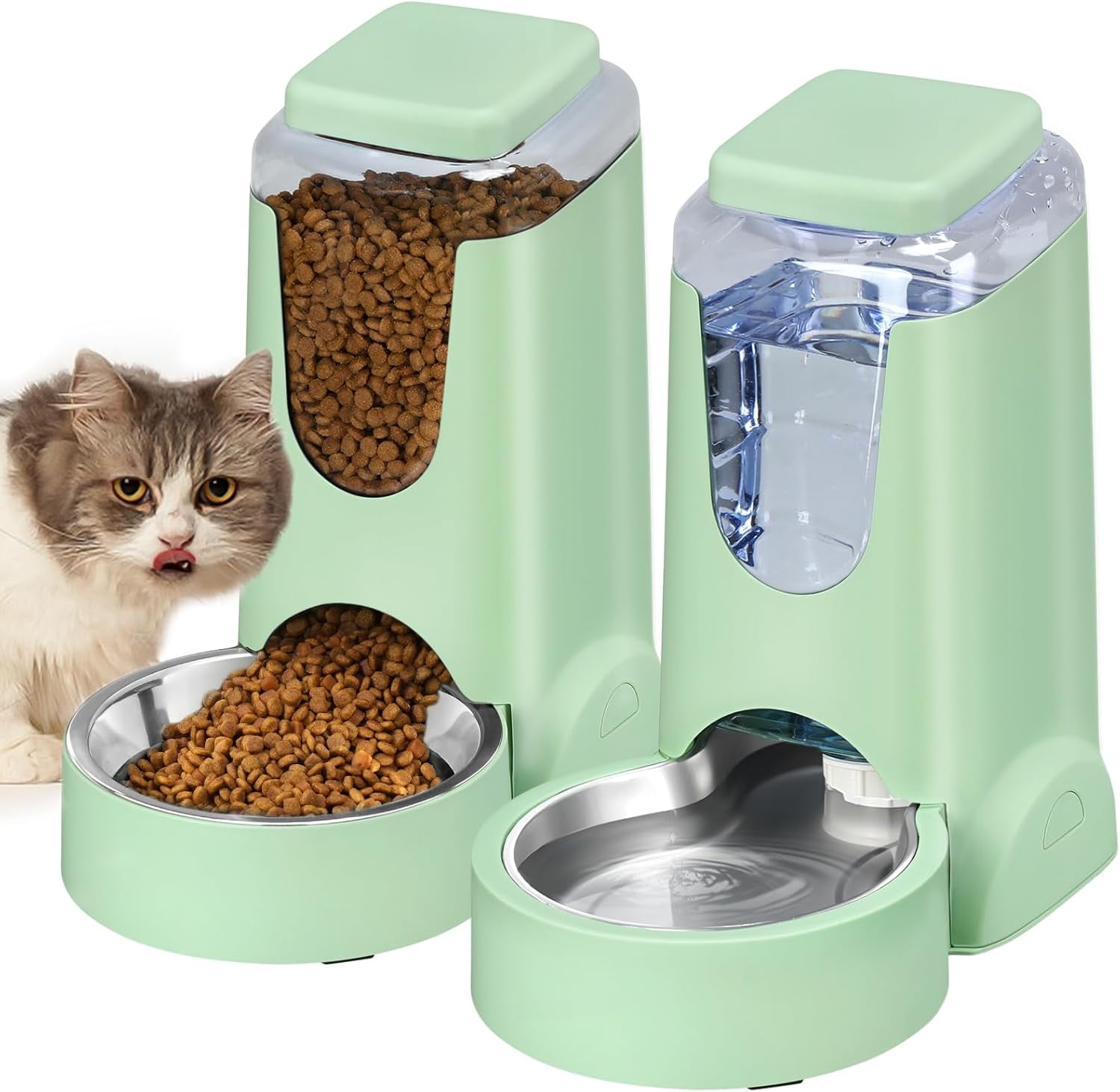 Photo inspiration: Food And Water Feeder For Multiple Pets Reference: Automatic Cat Feeder And Water Dispenser Set With Stainless Steel