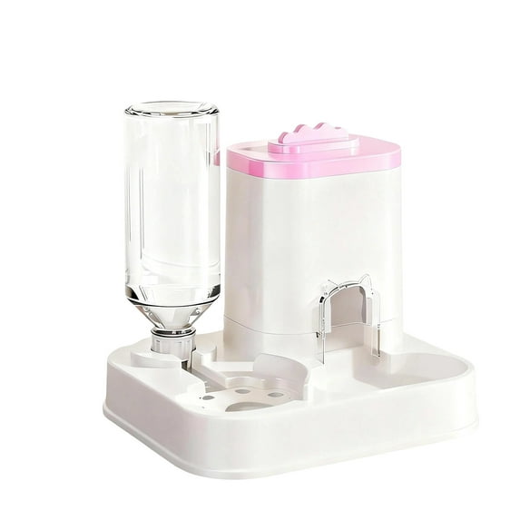 Automatic Cat Feeder and Waterer 2 in 1, Self Dispensing Food Water Bowl Set for Cats Dogs, Easy Clean Pet Feeding Station for Small Medium Pet, 9.2x7.8x7.5" Pink