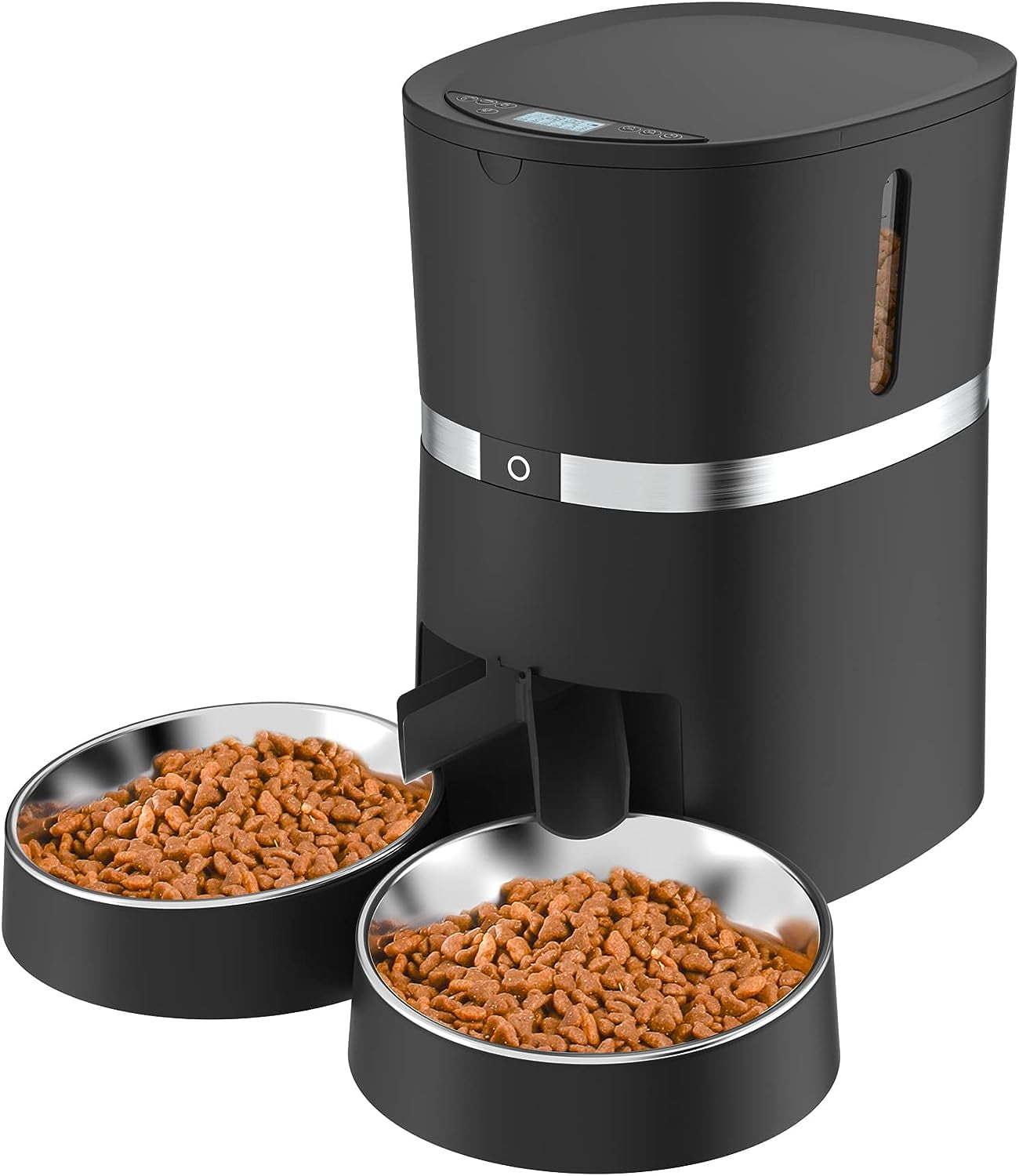 Automatic Cat Feeder WellToBe Pet Feeder Food Dispenser for Cat Small Dog with Two Way Splitter and Double Bowls up to 6 Meals with Portion Control Voice Recorder Battery and Plug in