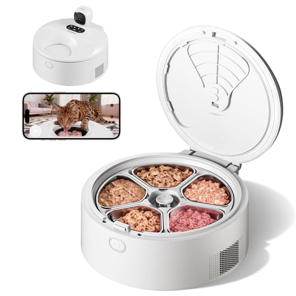 Automatic Cat Feeder Wet Food for with Refrigeration & Pre-Heating, Pet Food Dispenser with Night Vision Camera, App-Control Auto Cat Feeder with Food-Grade Stainless Tray