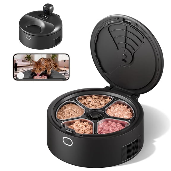 Automatic Cat Feeder Wet Food for with Refrigeration & Pre-Heating, Pet Food Dispenser with Night Vision Camera, App-Control Auto Cat Feeder with Food-Grade Stainless Tray