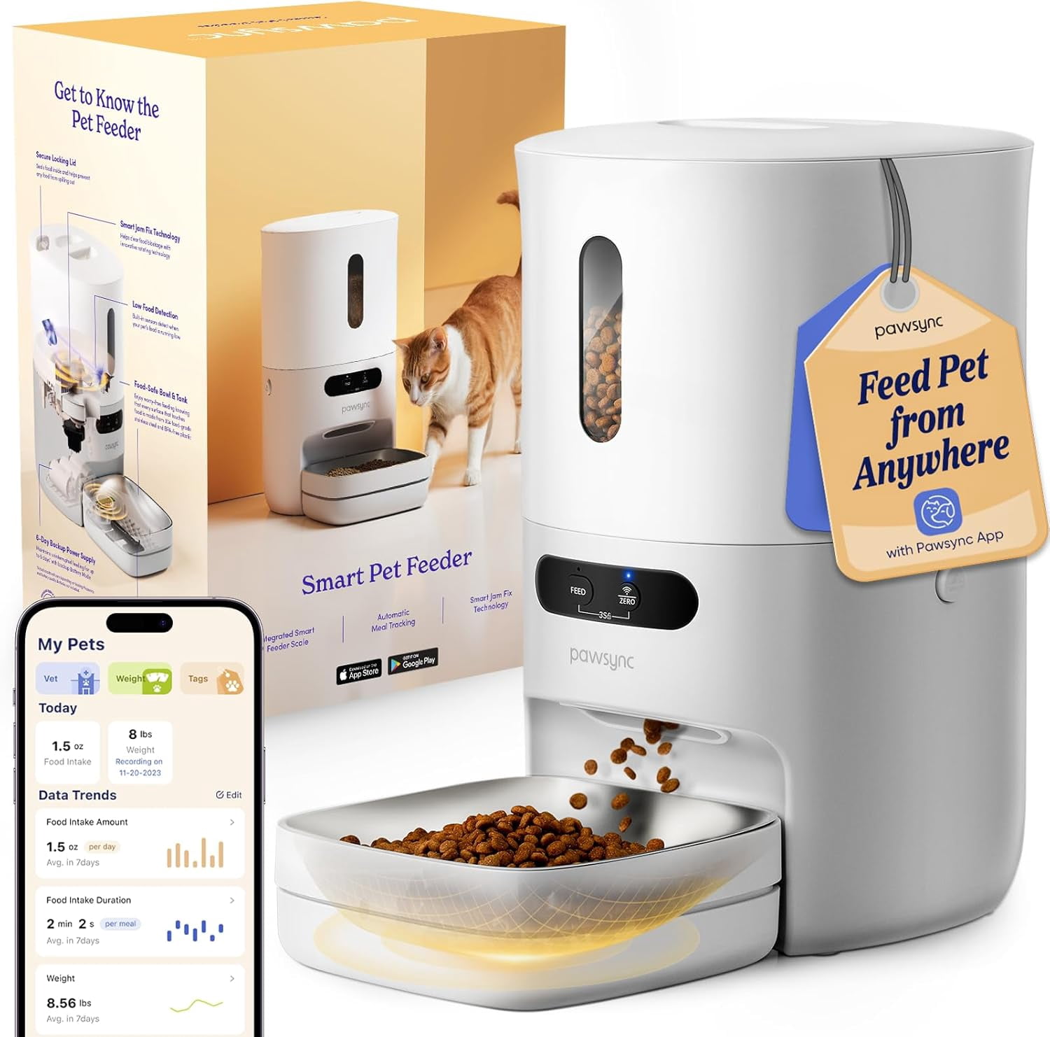 Automatic Cat Feeder,WiFi Smart Scale Tracks Pet's Food Intake, App ... - Cat Feeder Unit Measures Food