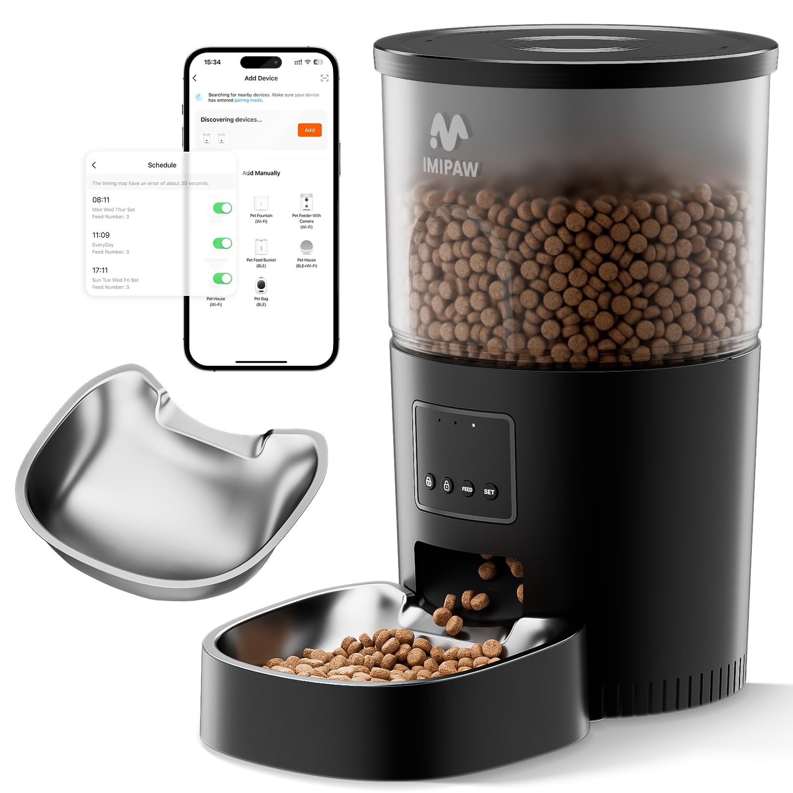 Automatic Cat Feeder WiFi, YPF5 Cat Food Dispenser with APP Control for