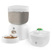 Automatic Cat Feeder and Water Dispenser Set with Pet Food Bowl, Smart Cat Food Timer Automatic Feeder, Locking Lid, Voice Recorder (White)