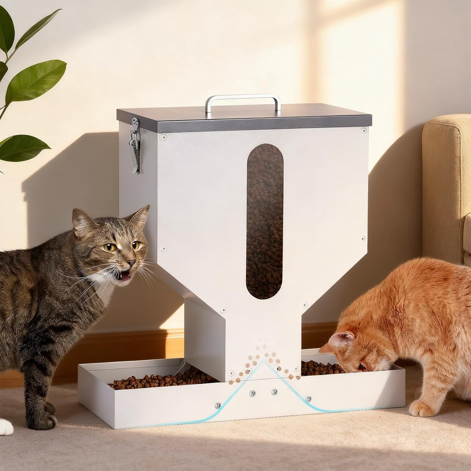 Automatic  Feeder for 2 Cats, 12L  Dual Pet Food Dispenser with Anti-Jam Galvanized Steel Station Indoor Outdoor