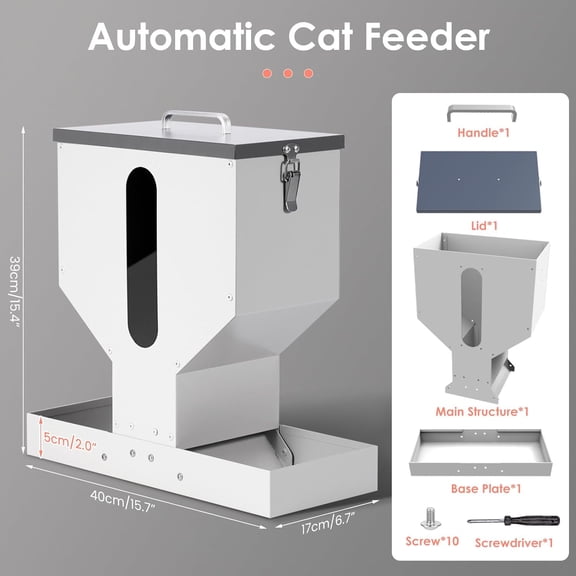 Automatic Cat Feeder for 2 Cats - 12L Gravity Dual Pet Food Dispenser with Visible Window & Sturdy Galvanized Steel Design for Indoor Outdoor Use