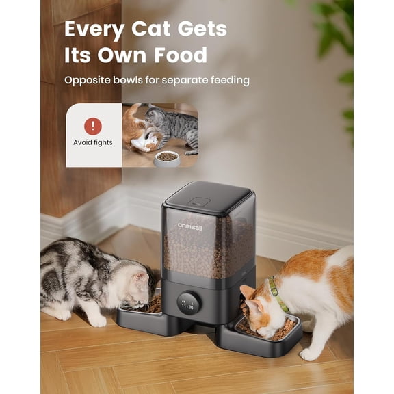 Automatic Cat Feeder for 2 Cats, 20 Cups/5L Auto Cat Feeder with Dual Bowls and Timed Dispensing for Dry Food