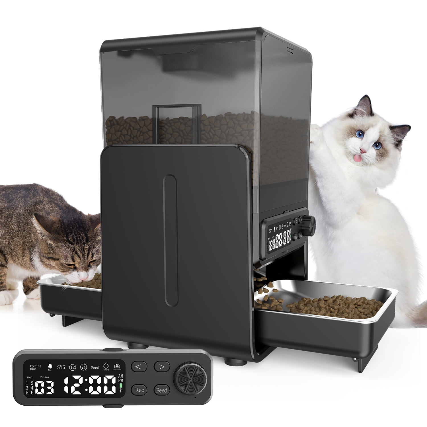 Walmart discounts of Automatic Cat Feeder, Pet Feeder for 2 Cats/2 Small Dogs,5L/20 Cups, 6 Meal/Day Elevated Timed Dog Food Dispenser with Dual Bowls ,Voice Call