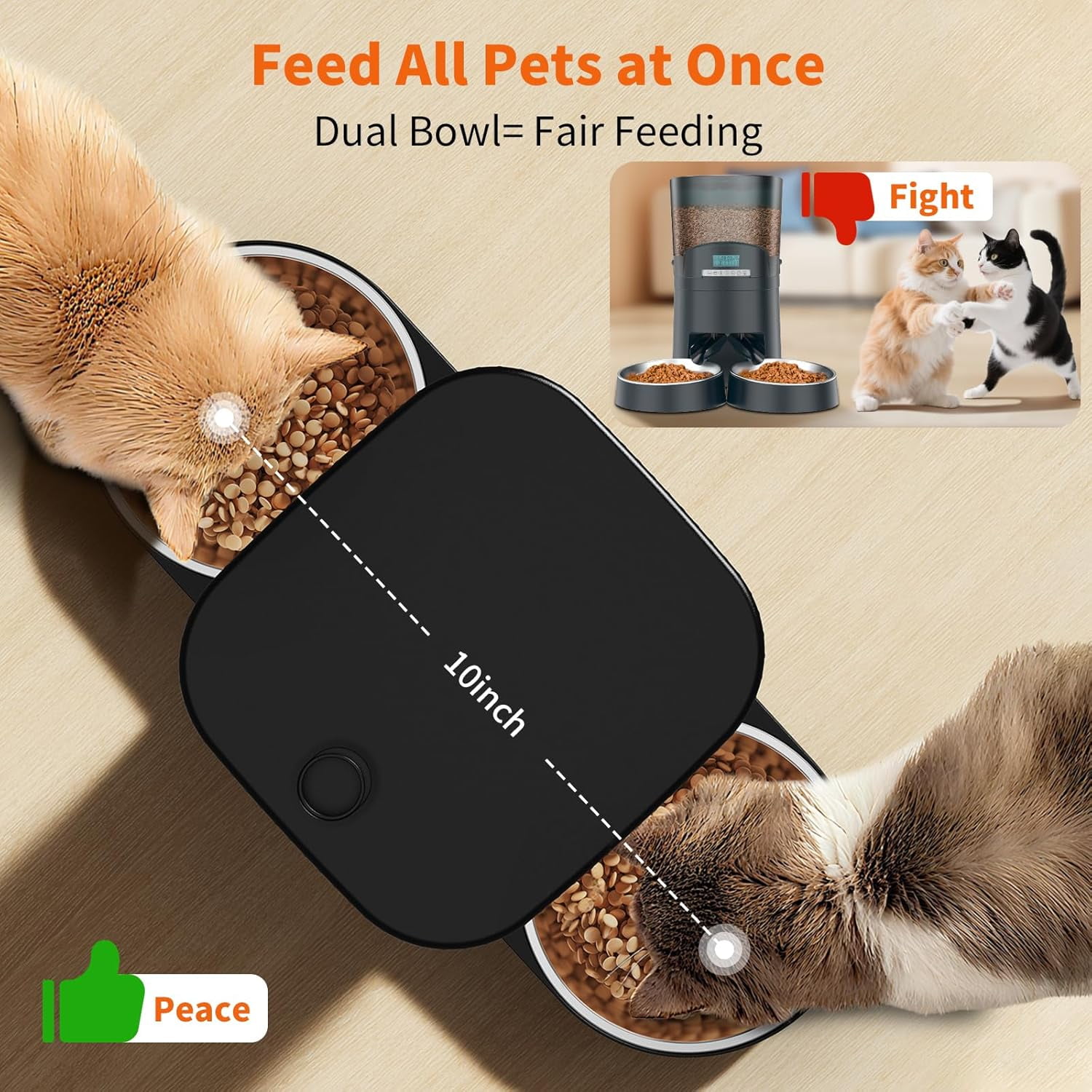 Automatic Cat Feeder for 2 Cats – 3.5L Dual Dispenser with 2 Stainless Bowls, Slow Feed Anti-Choke Bowls, WiFi App Control 2.4G/5G, Dual Power