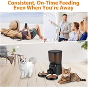 Automatic Cat Feeder for 2 Cats   5L/20 Cup Dual Food Dispenser with 2 Stainless Bowls, Timed 6 Meals/Day, 20 Portion Settings, 10s Meal Call, Black
