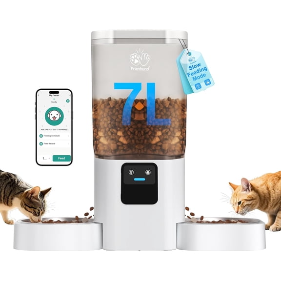 Automatic Cat Feeder for 2 Cats with Slow Feed, 5G WiFi, App Control, Detachable Design, Double Bowl, 29 Cup Capacity