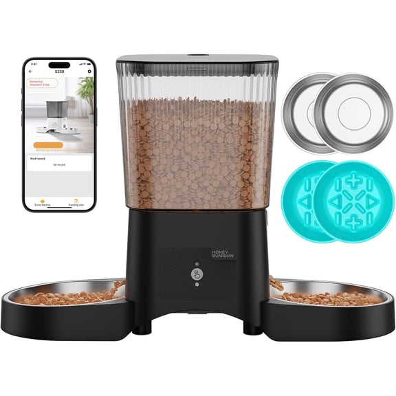 Automatic Cat Feeder for Two Cats, 3.5L Dual Dispenser with WiFi App Control, Two Stainless Steel Bowls and Two Slow Feeder Bowls, Dual Power