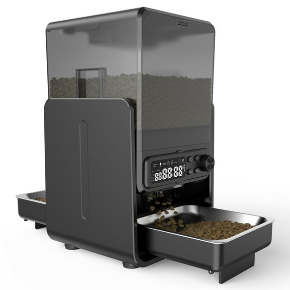 Novinter 5L/20 Cups Automatic Cat Food Dispenser for 2 Cats/2 Small Dogs, Pet Dispenser with Timer and Voice Functions, Suitable for Dry or Wet Meals