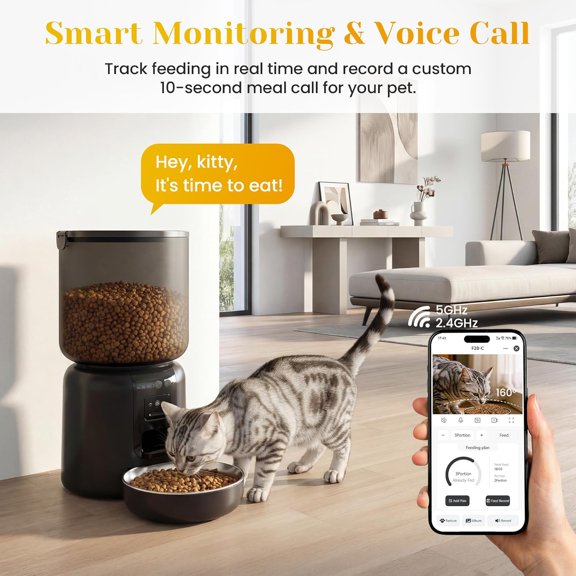 Automatic Cat Feeder with 1080p HD Camera, App Control WiFi Dual Power 4L Dispenser for Cats and Small Dogs