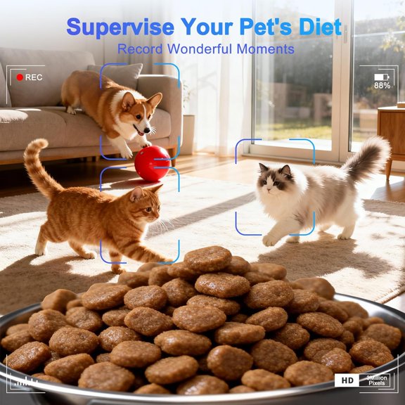 Automatic Cat Feeder with 2K Camera 5G WiFi 4L Timed Dry Food Dispenser APP Control for Multiple Pets Easy Clean