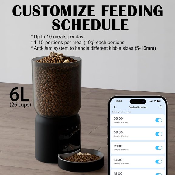 Automatic Cat Feeder with 2K Camera: Smart Pet Food Dispenser, 6L Capacity, Night Vision, Dual WiFi & 2-Way Audio for Cats and Dogs