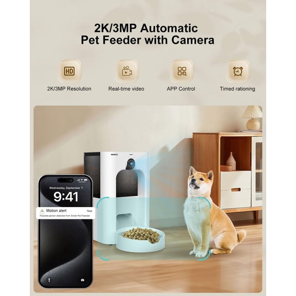 Automatic Cat Feeder with Camera: 2K HD Video, WiFi App Control, Timed Dispenser for Cats and Dogs, 4L Capacity