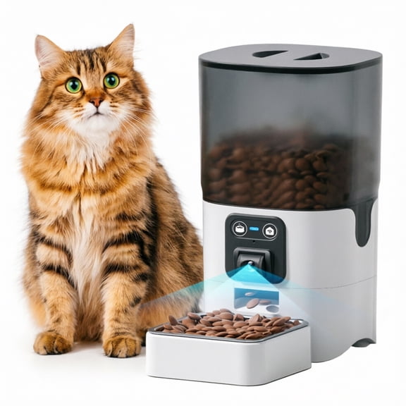 Automatic Cat Feeder with Camera, 6L WiFi /App Pet Dispenser, Two-Way Audio & Adjustable Angle, 1-10 Meals/Day, with Mat