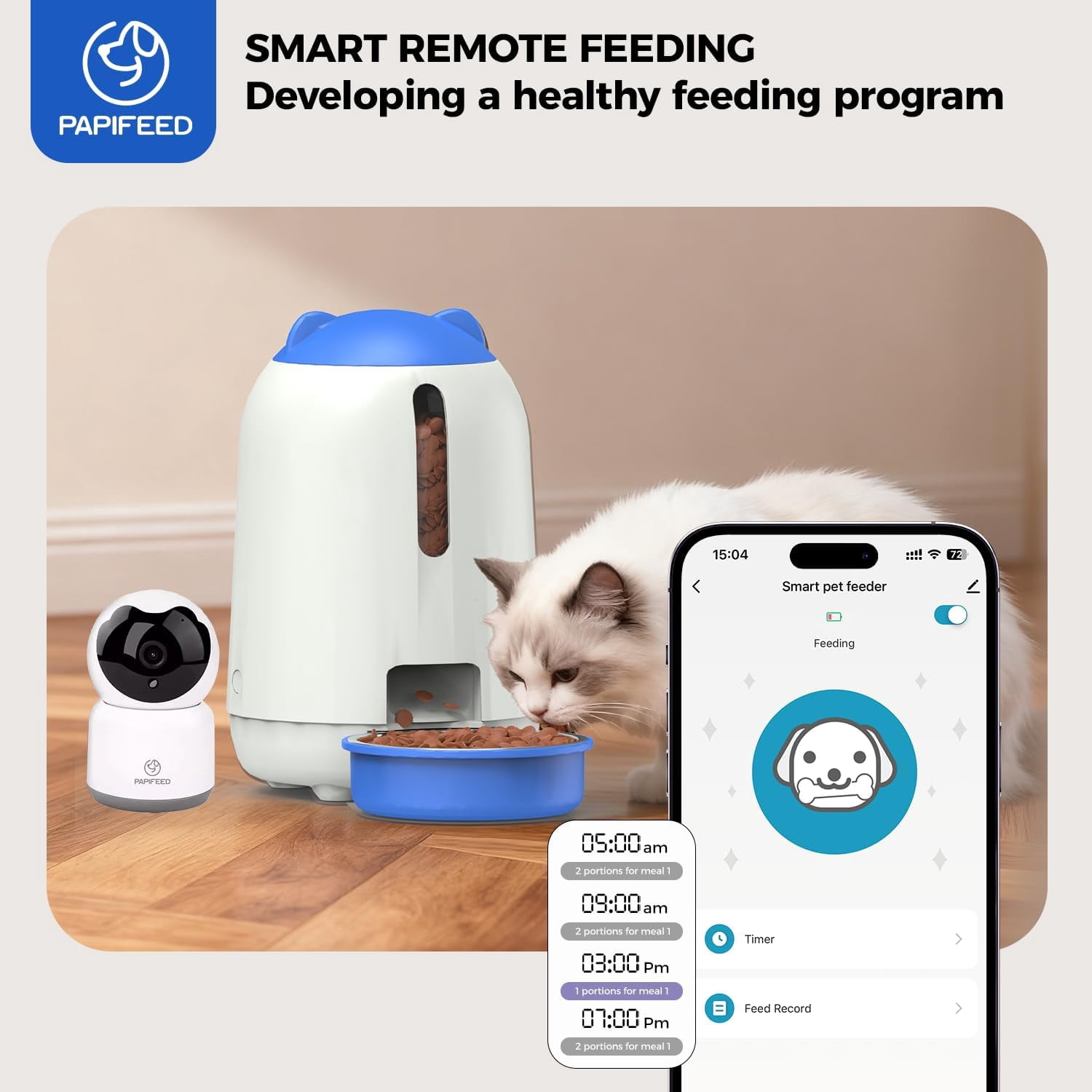 Automatic Cat Feeder with Camera App-Controlled WiFi Dispenser Dual Power Backup Slow Feeding Mode 3L Moisture-Proof for Cats Small Dogs Blue