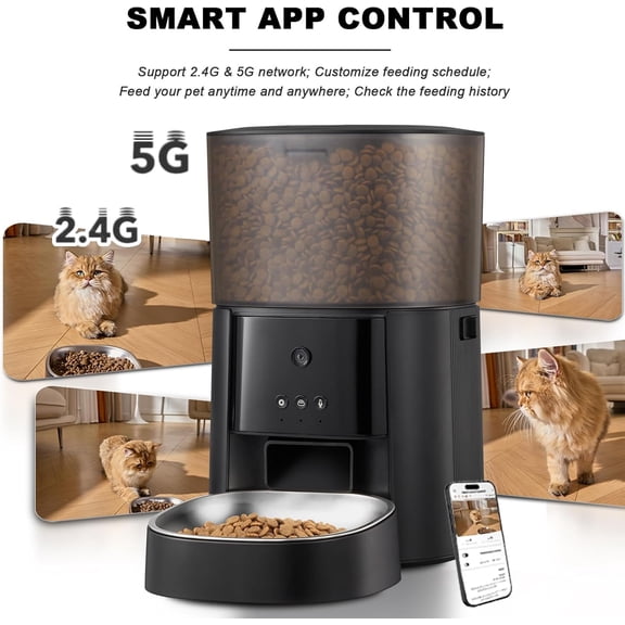 Automatic Cat Feeder with Camera & Voice Interaction, WiFi/App Control, 4L Dry Food Dispenser for Cats & Dogs with Freshness Preservation