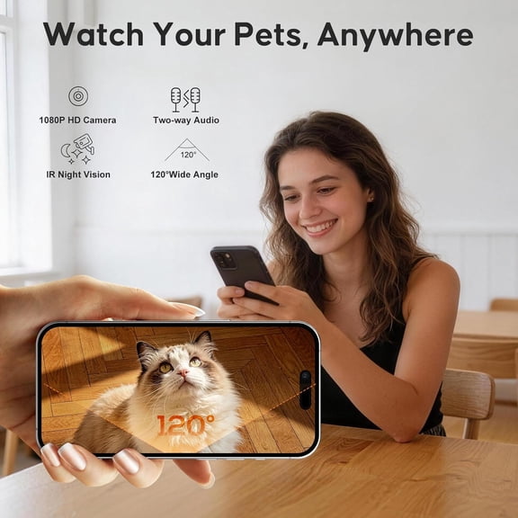 Automatic Cat Feeder with Camera WiFi App Control 1080P HD Video Two-Way Audio 4.2L Food Dispenser for Indoor Cats White