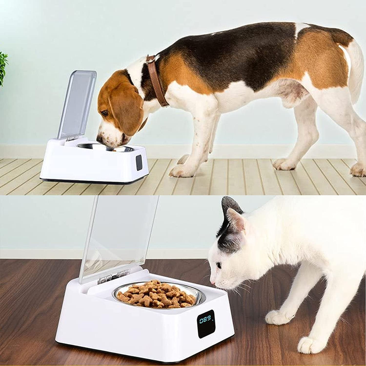 Automatic Cat Feeder with Induction Lid, Smart Rechargeable Dog & Cat Bowl for Dry Food Dispensing