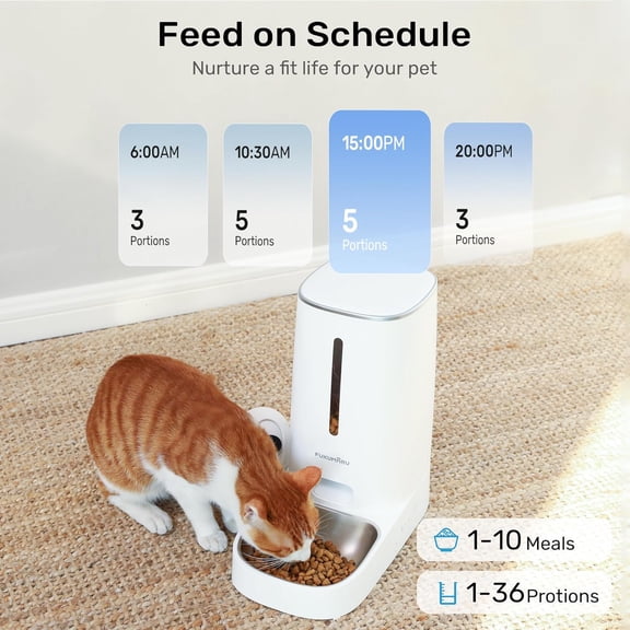 Automatic Cat Feeder with Rotating Camera, 1080P HD Video Night Vision, 5G WiFi APP Control, 2-Way Audio, Low Food Alerts