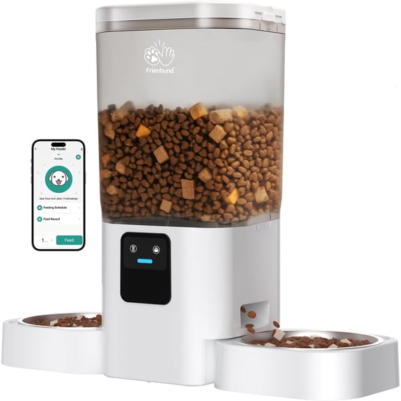 Automatic Cat Feeder with Slow Feed 7L Dual Dispenser 5G WiFi Remote Control Detachable for Easy Cleaning 29 Cup White