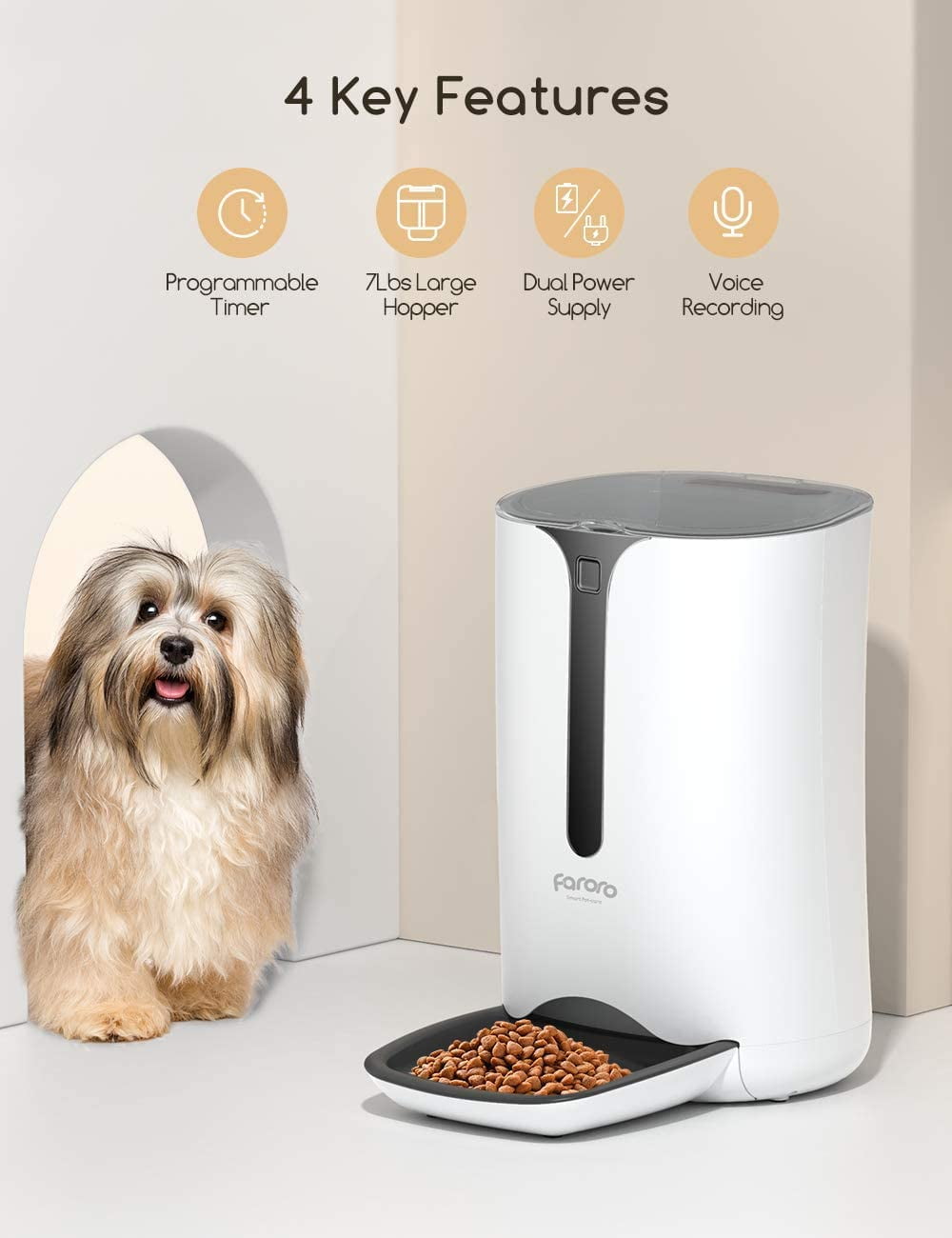 Automatic Cat Feeder with Voice Recorder and Timer for Up to 4 Meals, 7L Large Capacity Portion Control Dispenser for Dry Food