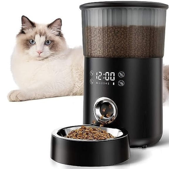 Automatic Cat Feeder with WiFi App Control, 6L Capacity, Programmable Timer & Voice Recording