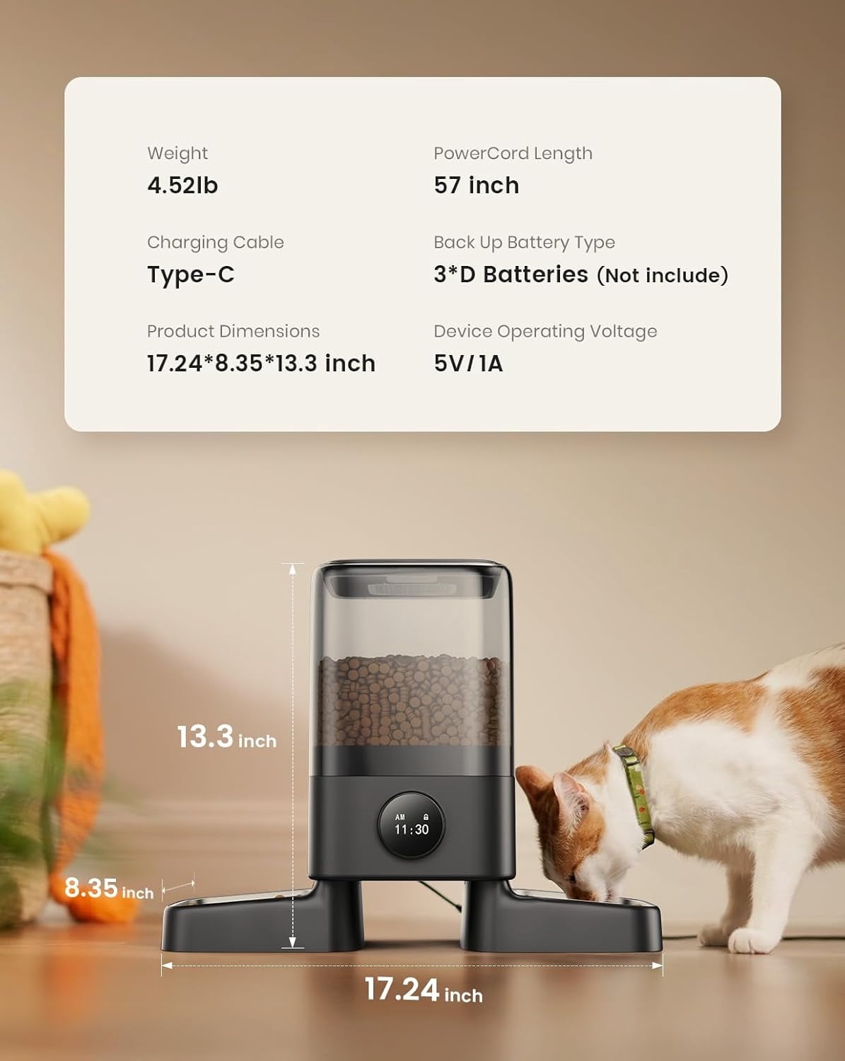 Automatic Cat Feeders 2 Cat, 20 Cups/5L Cats Auto Feeder, Automatic Cats Food Dispenser for Small Pets Indoor, Timed Pet Feeder for Dry Food