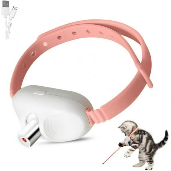 Automatic Cat Laser Collar, Interactive Laser Cat Toys with LED Light & Hands-Free Operation, USB Rechargeable Wearable Electronic Collar for Kitten Exercise and Play