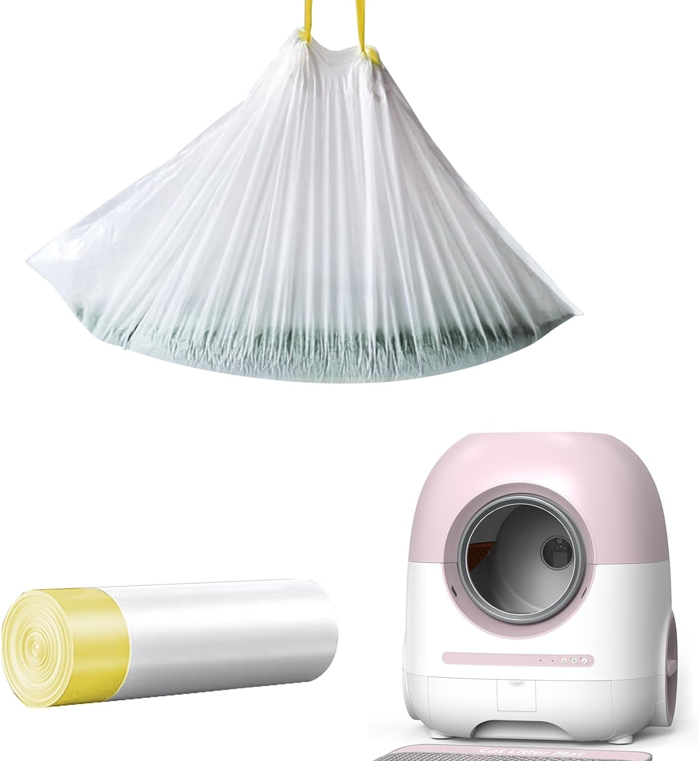 Automatic Cat Litter Box Bags Liner, 10 Pcs Drawstring Litter Liner Bags for Self Cleaning Cat Litter Box PET-011(Brown/Pink)