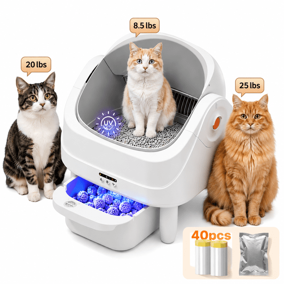 Automatic Cat Litter Box Self Cleaning of Large Capacity, Electric Self Cleaning Litter Box, WiFi APP Panel Dual Control Cat Litter Box, Quiet Litter Box Self Cleaning for Multi Cats-Open Top Design