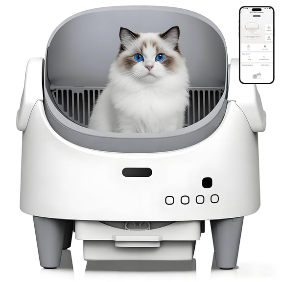 Automatic Cat Litter Box, Self-Cleaning Litter Box with Open-Top Design, 15-Layer Safety Protection System & Smart App Control, Electric Cat Litter Box with Adjustable Entry Height & Odor Control,Whi