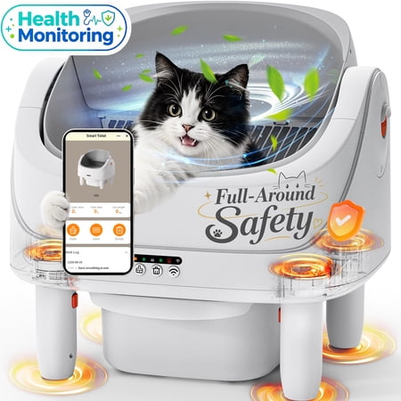 Automatic Cat Litter Box, Self-Cleaning Litter Box, Wifi-Enabled with 2.4G APP Control, Self-Cleaning Litter Box for Multiple Cats, Odor Removal, No-Disturb, Sensor Safety, Large 111L Capacity