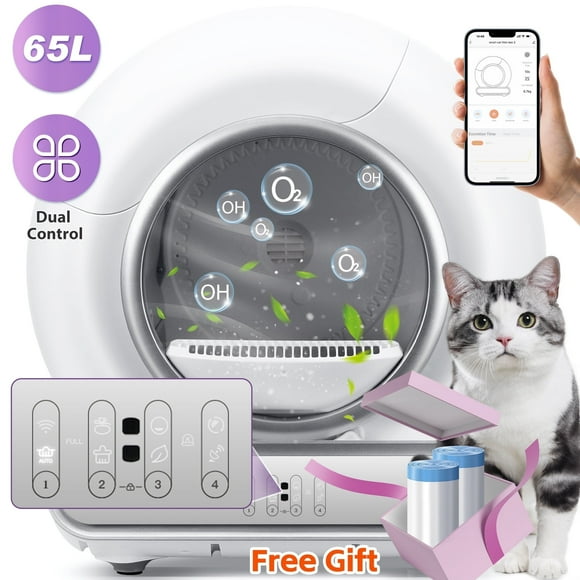 Automatic Cat Litter Box, Self-Cleaning Litter Box, Wifi-Enabled with 2.4G APP Control, Designed for Multiple Cats, Odor Removal, No-Disturb, Sensor Safety, Large 65+9L Capacity