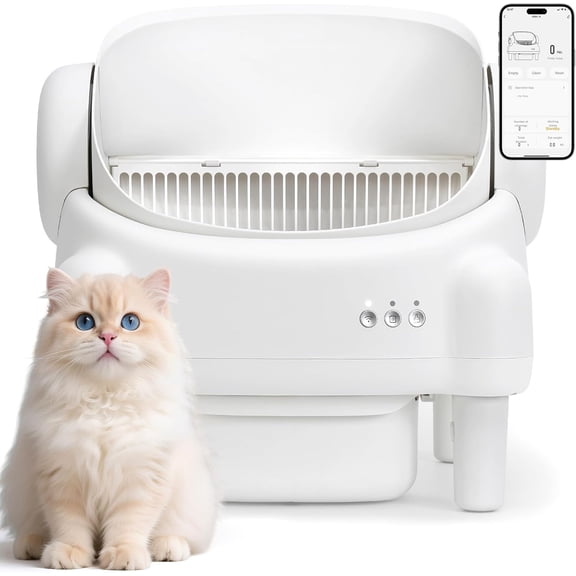 Automatic Cat Litter Box,Self Cleaning Litter Box for Multiple Cats with Open Top Design, App Control, Safety Protection,Ultra-Quiet,Easy Setup,White