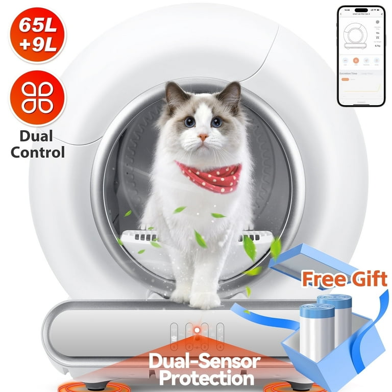 Automatic Cat Litter Box Self Cleaning Odor Removal Smart App Control for Multi Cats