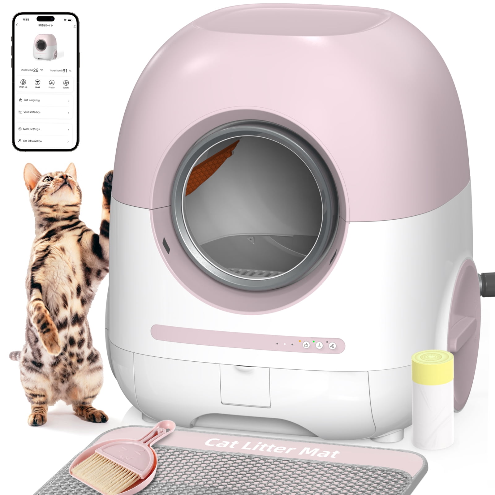 PET001 Self-Cleaning Cat Litter Box for Multiple Cats with APP Control
