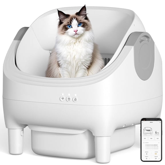 Osoeri Self Cleaning Cat Litter Box, Automatic Litter Box Self Cleaning ,Open Top Large Litter Box for Multiple Cats,with Safety Protection, APP Control,Odor Removal,Mat and Waste Bags Included, Gray