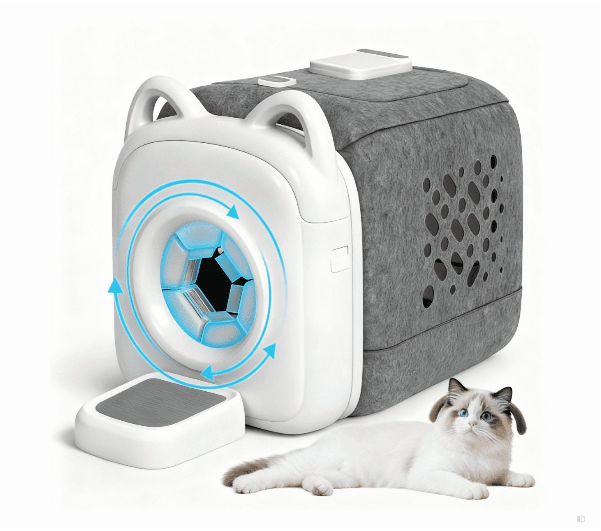 Automatic Cat Self Groomer with 360° Surround Brush, Skin-Friendly Grooming Tool with Biomimetic Cat Tongue Brush & Smart Feeder for Long and Short Haired Cats