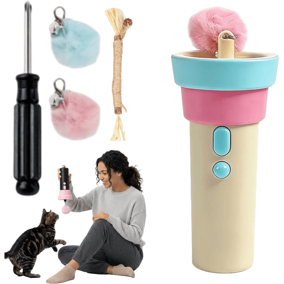 Automatic Cat Teaser Launcher, Electric Cat Wand Toy with Retractable Rope, Interactive Ball Launcher Cat Toys for Bored Indoor Cats Kittens, Funny Exercise Toy for Bored Pets (#A)