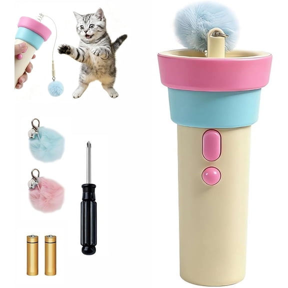 Automatic Cat Teaser Launcher, Electric Cat Wand Toy with Telescopic Rope, Electric Cat Wand Toy for Indoor Cats - Interactive Automatic Retractable Cat Teaser with Plush Ball (B)