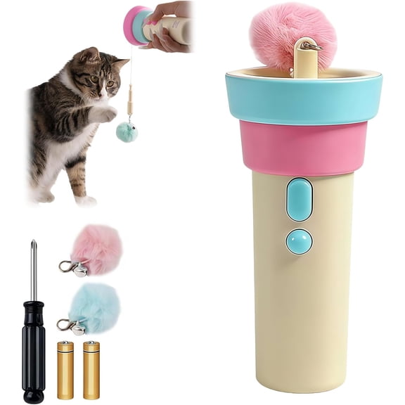 Automatic Cat Teaser Launcher, Electric Cat Wand Toy with Telescopic Rope, Interactive Automatic Retractable Cat Teaser with Plush Ball, Fuzzy Ball Launcher Toy for Bored Indoor Pets (Blue)
