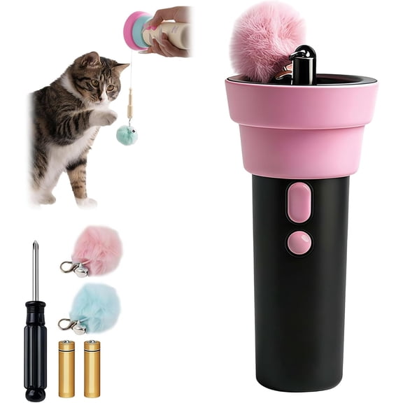 Automatic Cat Teaser Launcher, Electric Cat Wand Toy with Telescopic Rope, Interactive Automatic Retractable Cat Teaser with Plush Ball, Fuzzy Ball Launcher Toy for Bored Indoor Pets (Black)