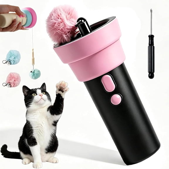 Automatic Cat Teaser Launcher, Electric Cat Wand Toy with Retractable Rope & Plush Ball, Interactive Cat Toy for Indoor Cats(black)Q